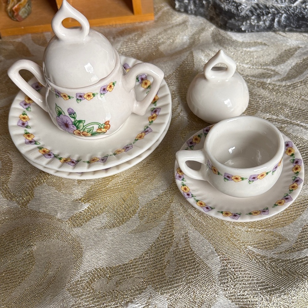 Vintage Miniature Floral White Porcelain Tea Set - Picture 1 of 10
